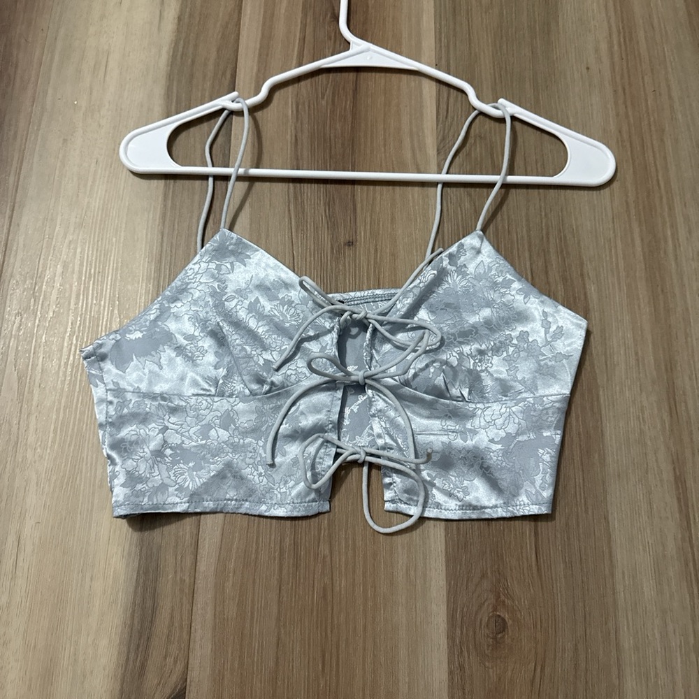 blue top with front tie